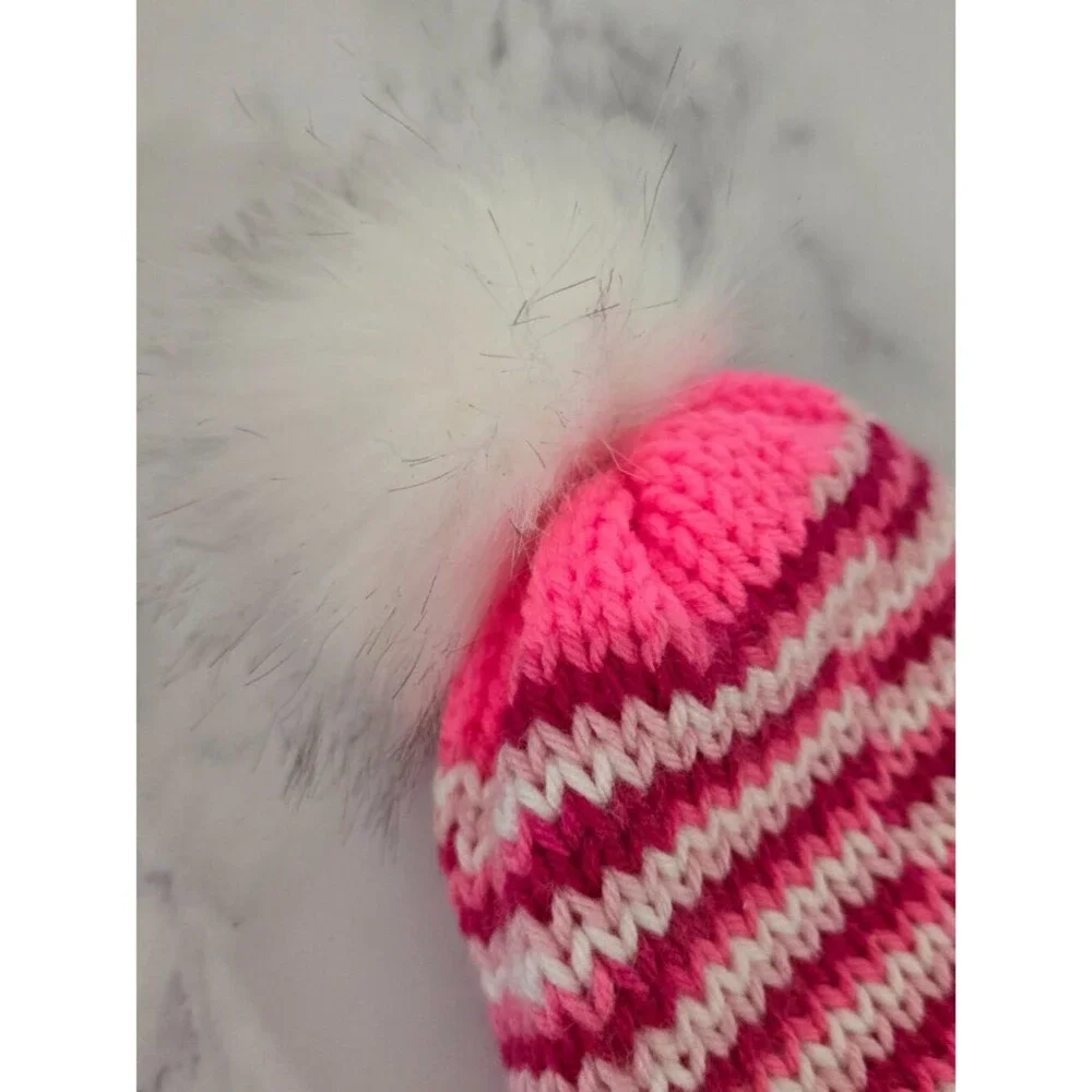 Pink Stripe Knit Beanie: Funky Multicolor Acrylic Hat